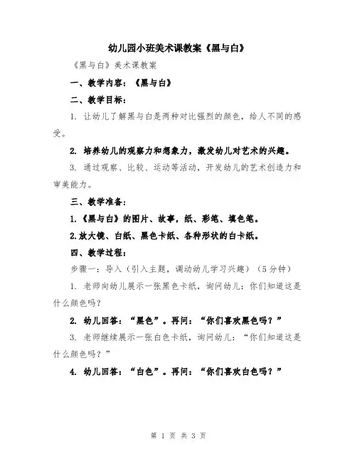 幼儿园小班美术课教案《黑与白》