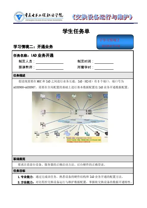 交换设备运行与维护IAd任务单