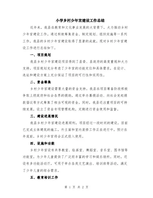 小学乡村少年宫建设工作总结