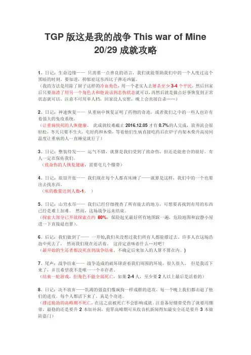 TGP版这是我的战争This war of Mine   20成就攻略