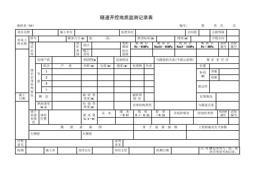 隧道工程施工表格(记录表和检验表)