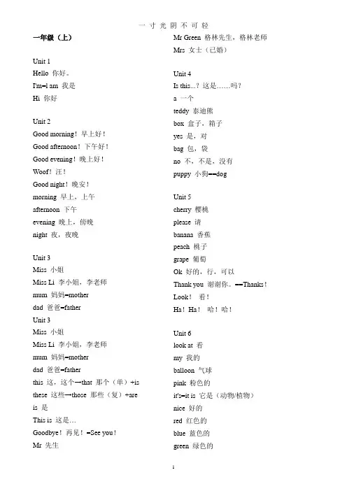 苏教版小学英语单词汇总译林版  1～6年级.doc