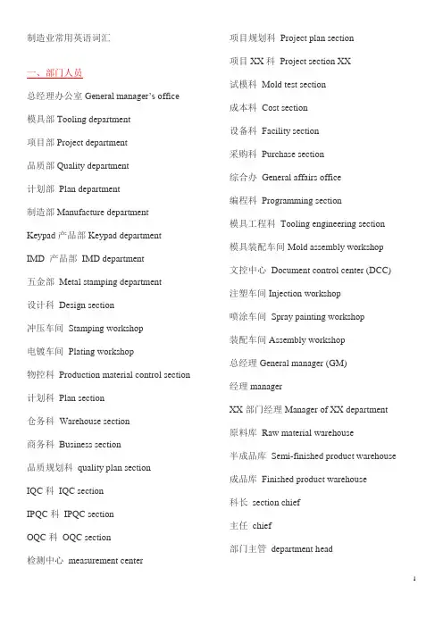 制造业常用英语词汇