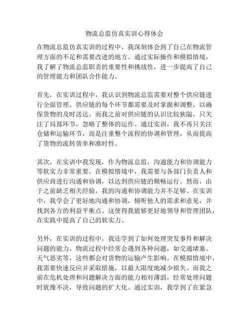 物流总监仿真实训心得体会