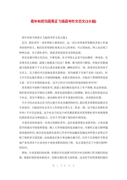 青年有担当青春正飞扬高考作文范文(10篇)