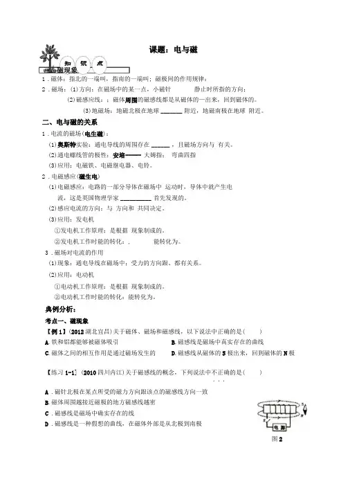初三物理电与磁重要知识点