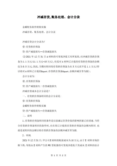 冲减存货,账务处理、会计分录