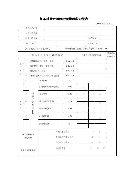 桩基础承台检验批质量验收记录表