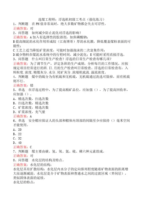 选煤工程师：浮选机初级工考点(强化练习)
