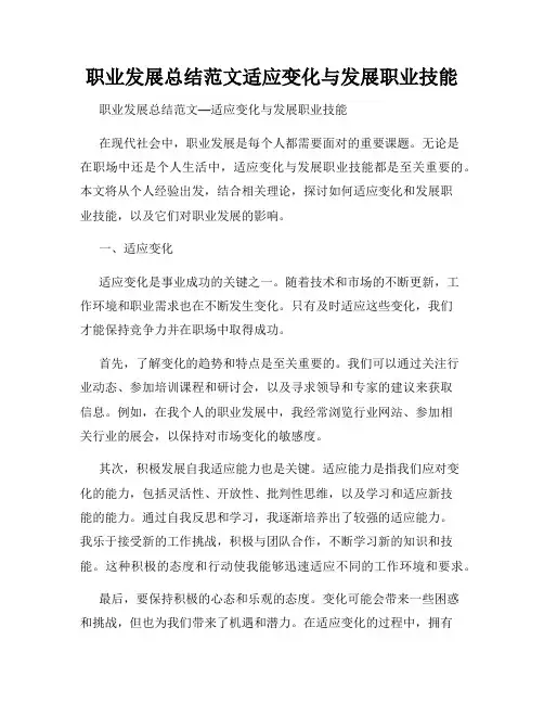 职业发展总结范文适应变化与发展职业技能