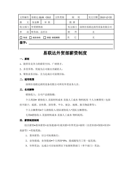 外贸部薪资激励制度