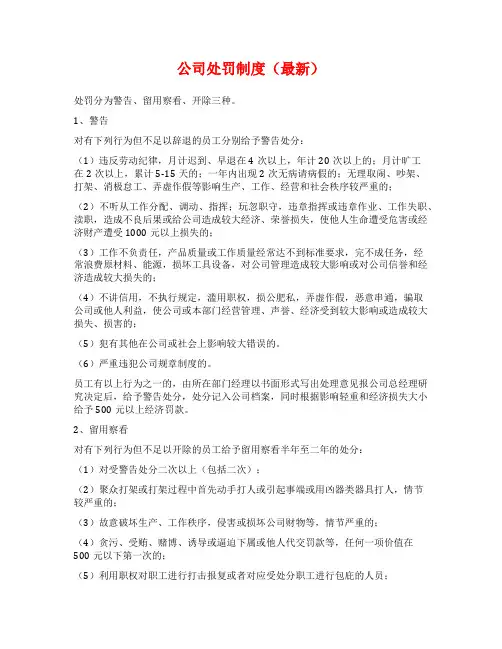 公司处罚制度(最新)
