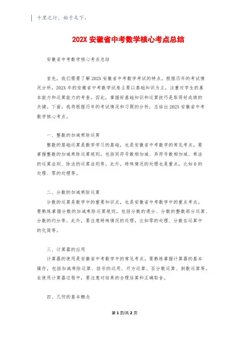 202X安徽省中考数学核心考点总结