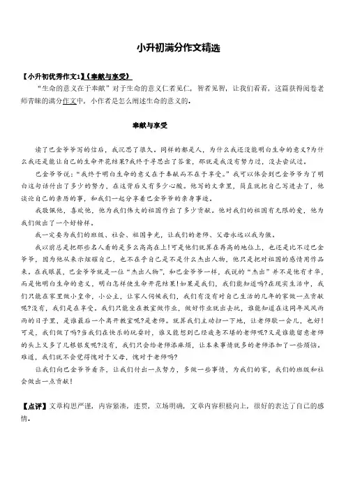 小升初满分作文精选10篇