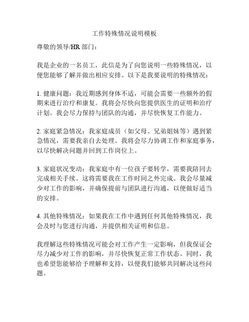 工作特殊情况说明模板