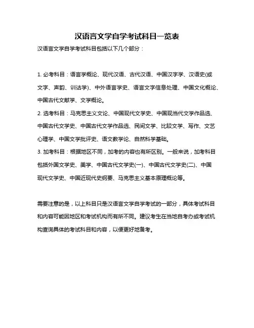 汉语言文学自学考试科目一览表