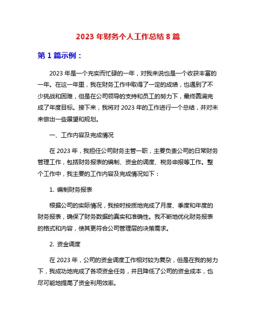 2023年财务个人工作总结8篇