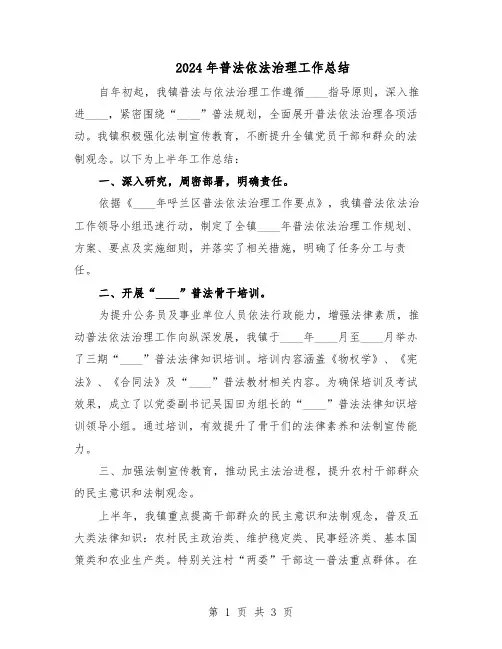 2024年普法依法治理工作总结（二篇）