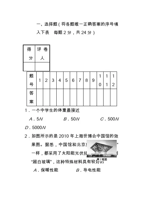 2020八年级物理下学期期末试卷及答案