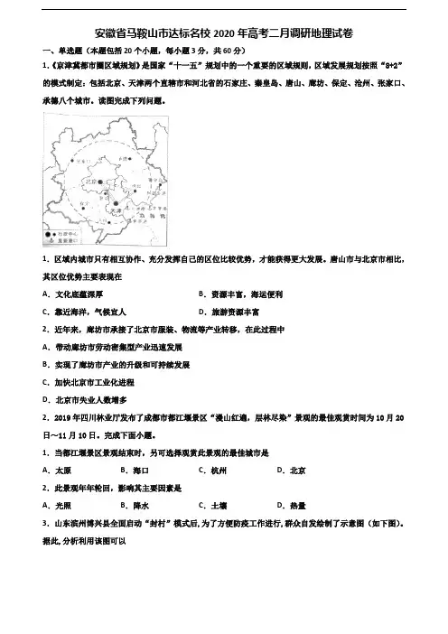 安徽省马鞍山市达标名校2020年高考二月调研地理试卷含解析