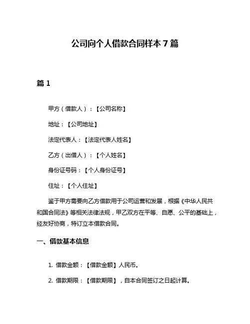 公司向个人借款合同样本7篇