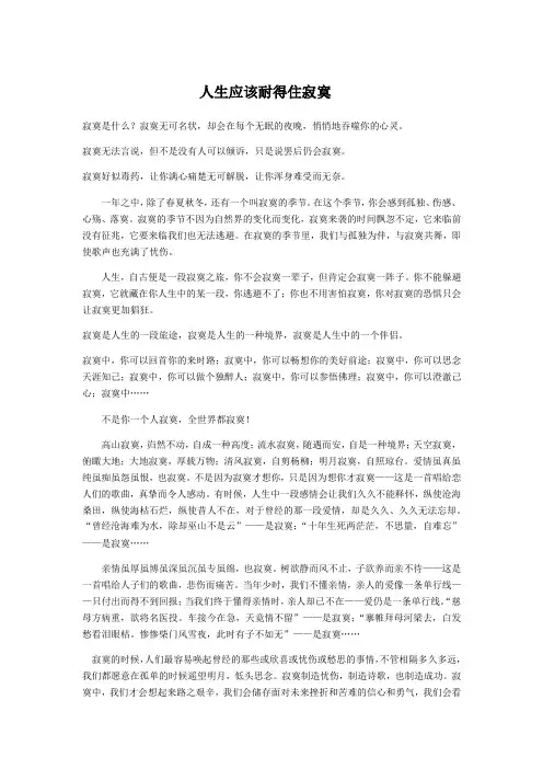 人生应该耐得住寂寞作文素材