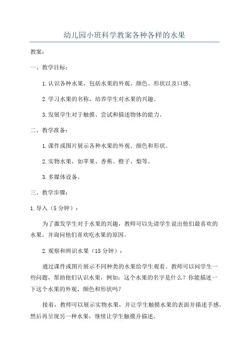 幼儿园小班科学教案各种各样的水果