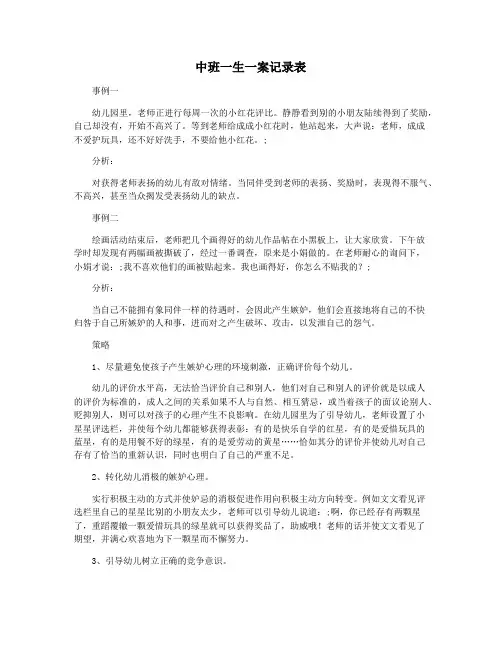 中班一生一案记录表