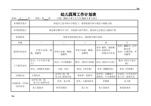 幼儿园中班周计划表 4