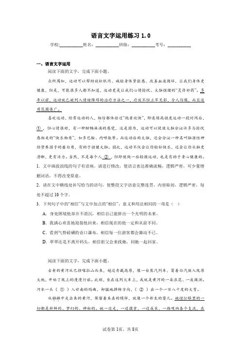语言文字运用练习1.0