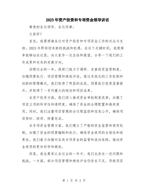 2023年资产投资和专项资金领导讲话