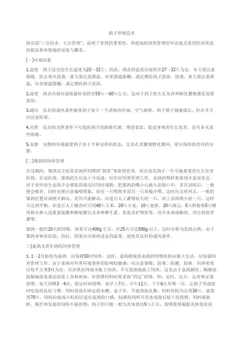 鸽子全套养殖技术方案