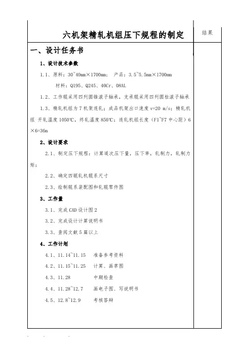 1880六机架热连轧压下规程完整