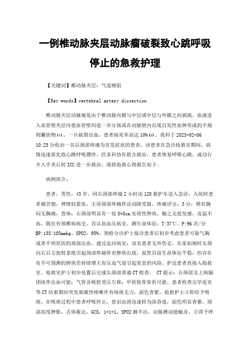 一例椎动脉夹层动脉瘤破裂致心跳呼吸停止的急救护理