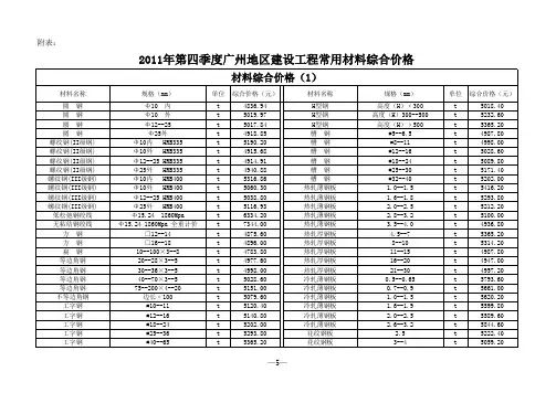 广州地区建设工程常用材料综合价格