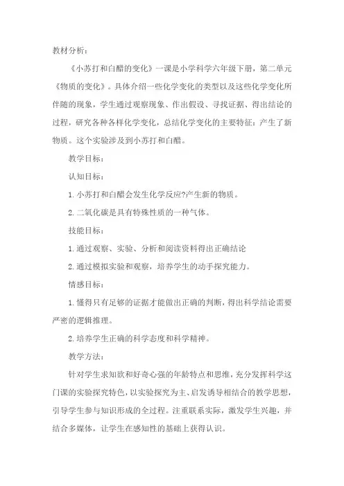 六年级下册科学教案 -2.4 小苏打和白醋的变化｜教科版 (26)