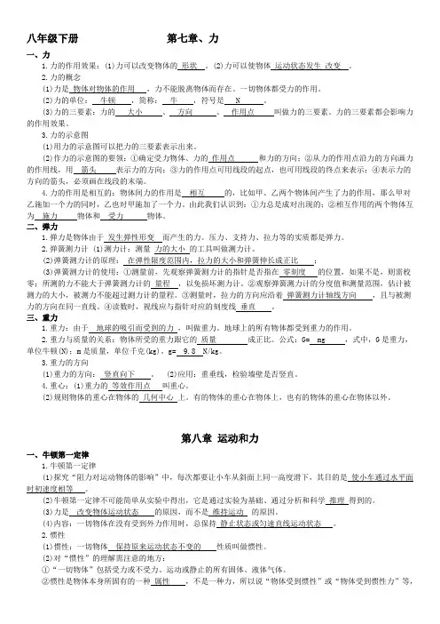 人教版新八年级下复习提纲