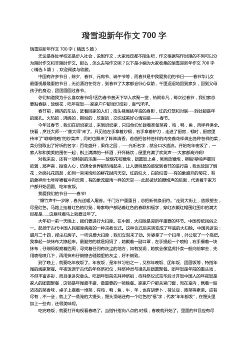 瑞雪迎新年作文700字（精选5篇）