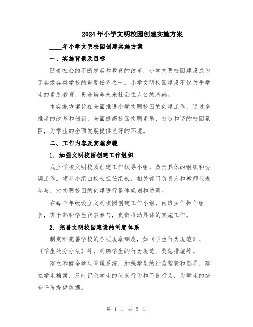 2024年小学文明校园创建实施方案