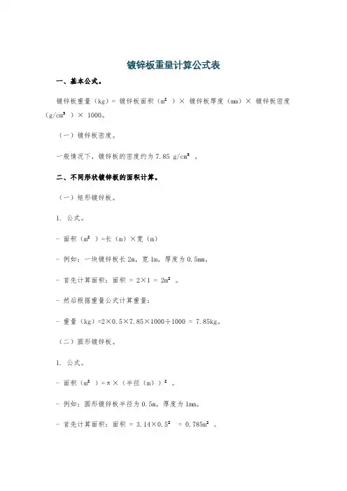 镀锌板重量计算公式表