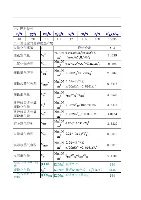 烟气量计算(附焓值)