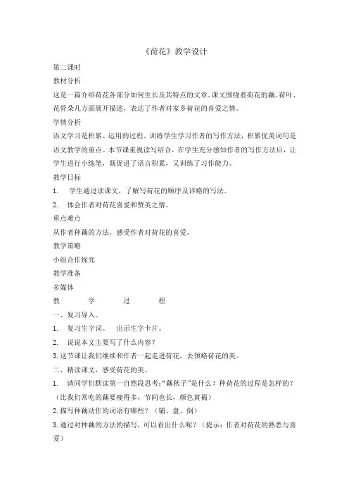 三年级下册语文教案- 3 荷花第二课时     人教部编版