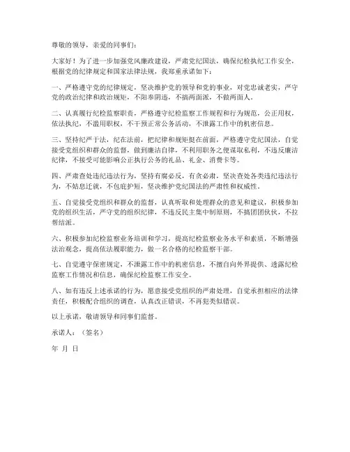 纪检执纪安全承诺书
