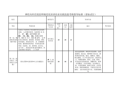 神经内科住院医师规范化培训结业实践技能考核指导标准