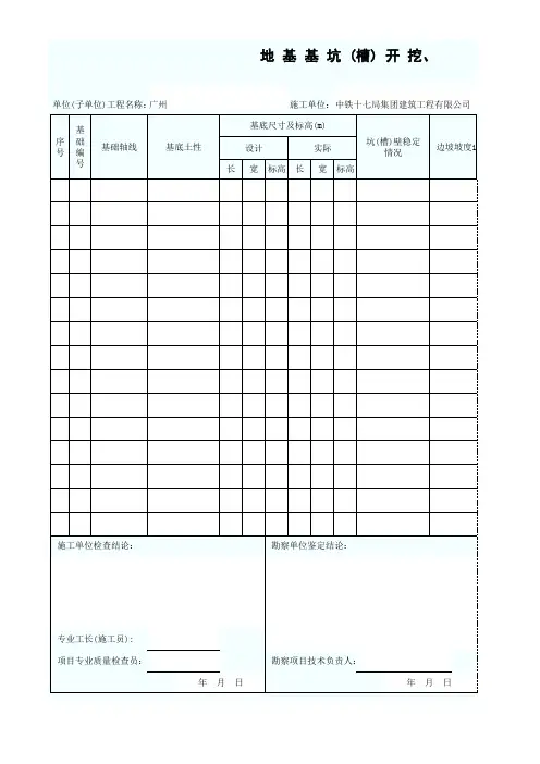 地 基 基 坑 (槽) 开 挖、施 工 检 查 记 录