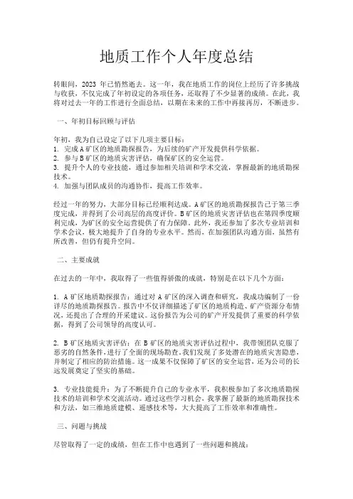 地质工作个人年度总结