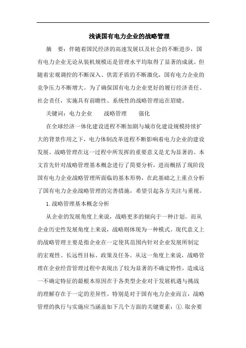 国有电力企业战略管理论文