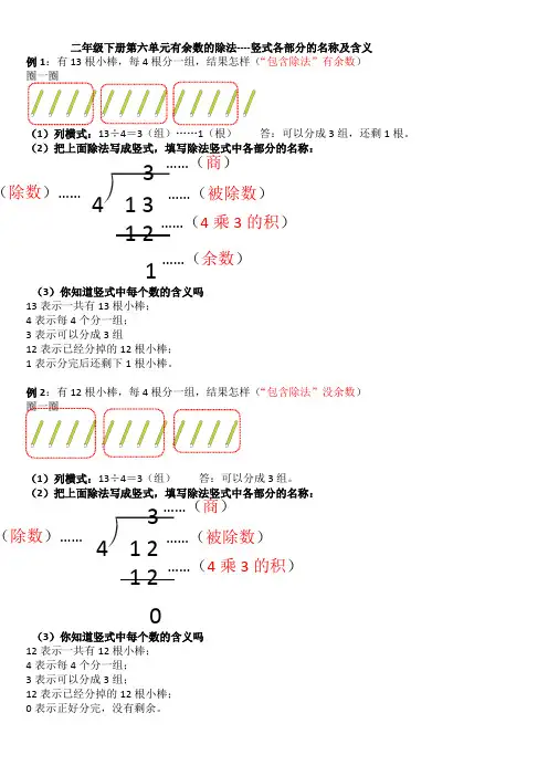 二年级下册第六单元有余数的除法----竖式各部分的名称及含义