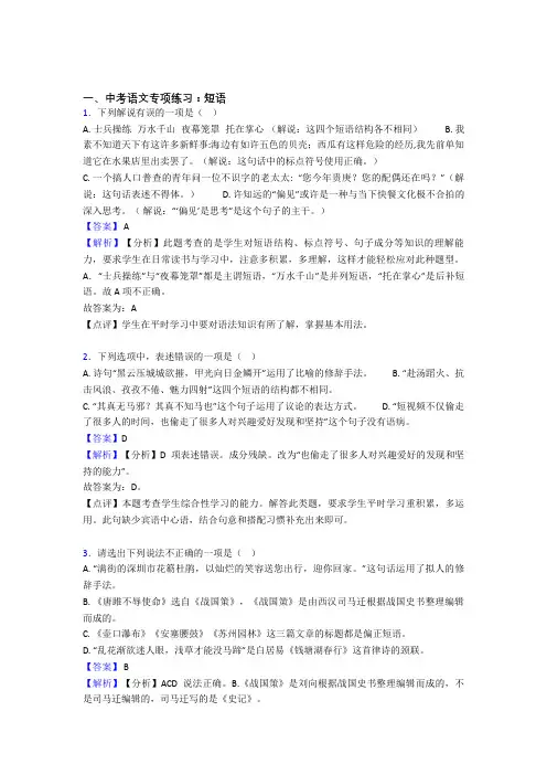 新人教版中考 语文 短语训练试题含答案