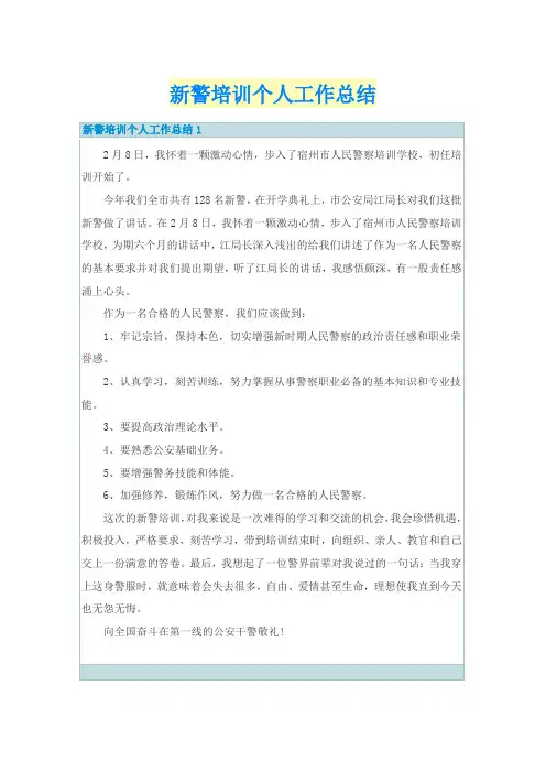 新警培训个人工作总结